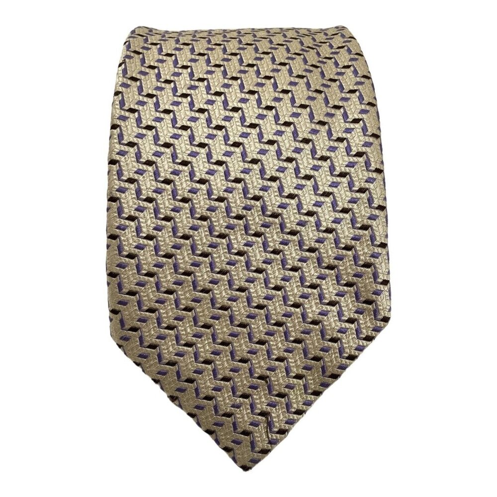 CANALI Khaki Geometric Silk Tie ITALY 60"/ 3.75" EC